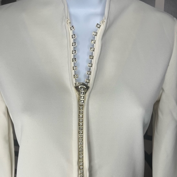 Vintage 70s Leslie Fay Cream Polyester Bell Bottoms Jumpsuit with Rhinestones - Picture 6 of 6